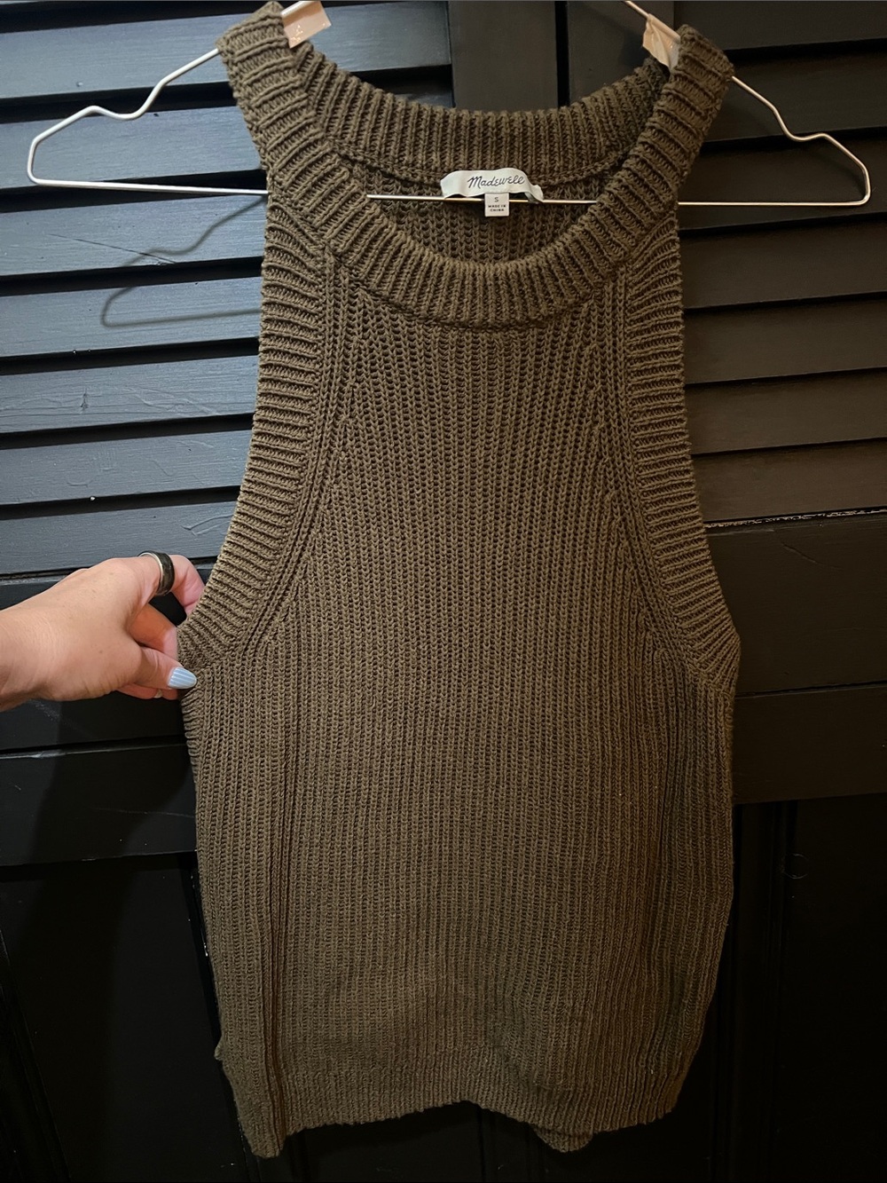 Madewell Olive Ribbed Sleeveless Turtleneck Sweater Tank